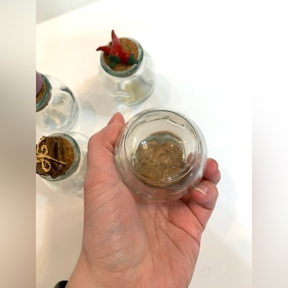 Glass Spice Jars Cork Lids Ceramic Food Knobs Barrel Jars Apothecary Set of 4 - Picture 10 of 10